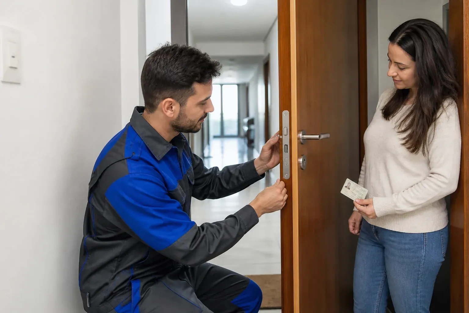 Chaveiro utilizando ferramentas para abrir uma porta em Várzea Grande.